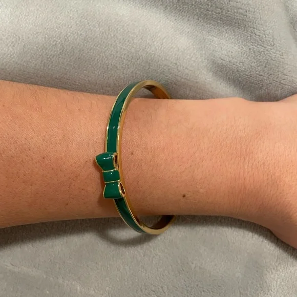 Kate Spade Gold Bangle with Green Bow- NWT kate spade | Jewelry | Kate Spade Green Bow Bracelet | Poshmark main image 2